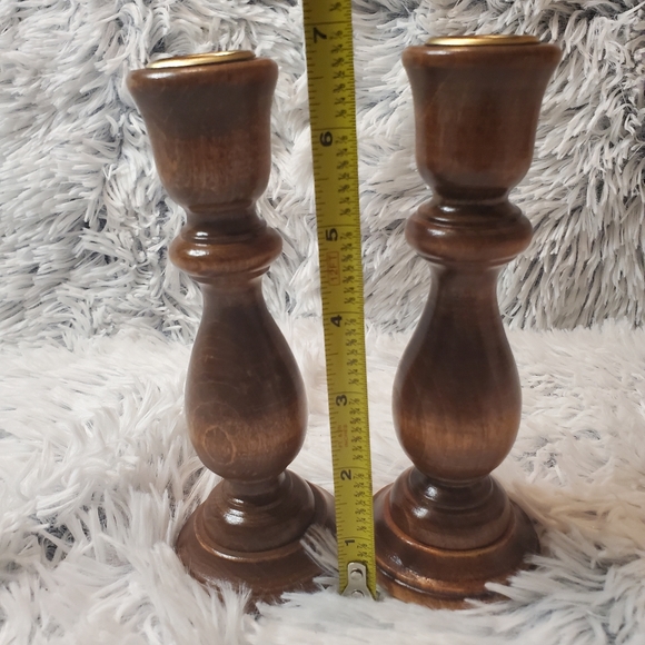Vintage Wooden Candlestick Holders Set of 2 Brown - Picture 4 of 6